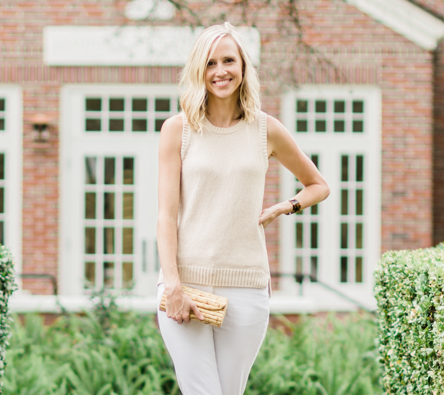 blonde woman wearing jmcglaughlin clothes