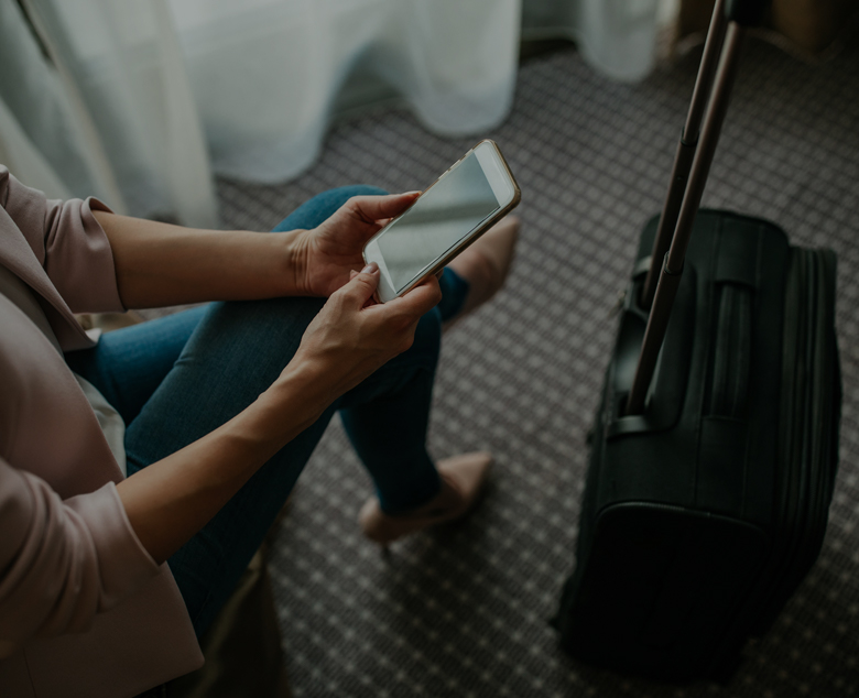 hotel room woman on phone